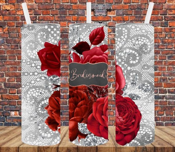 Bridesmaids Red Roses - Tumbler Wrap Sublimation Transfers