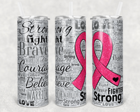 Hot Pink Ribbon - Tumbler Wrap - Printed Vinyl Transfers