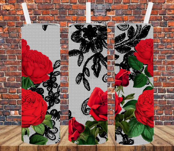 Roses with Black Lace - Tumbler Wrap Sublimation Transfers