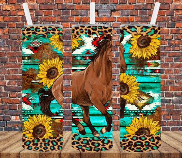 Running Horse & Sunflowers - Tumbler Wrap Vinyl Transfers