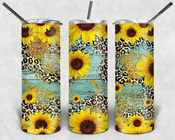 Turquoise & Sunflowers - Tumbler Wrap Vinyl Transfers