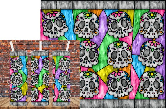 Stained Glass Sugar Skulls - Tumbler Wrap Vinyl Transfers