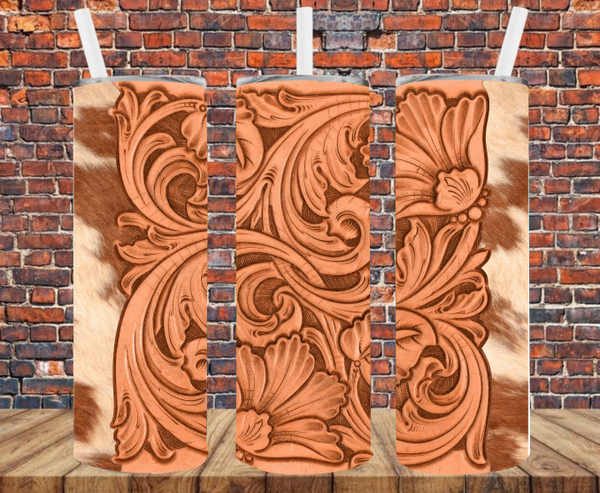 Tooled Leather & Cowhide - Tumbler Wrap - Sublimation Transfers