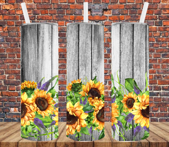 Sunflowers with Wood - Tumbler Wrap Sublimation Transfers